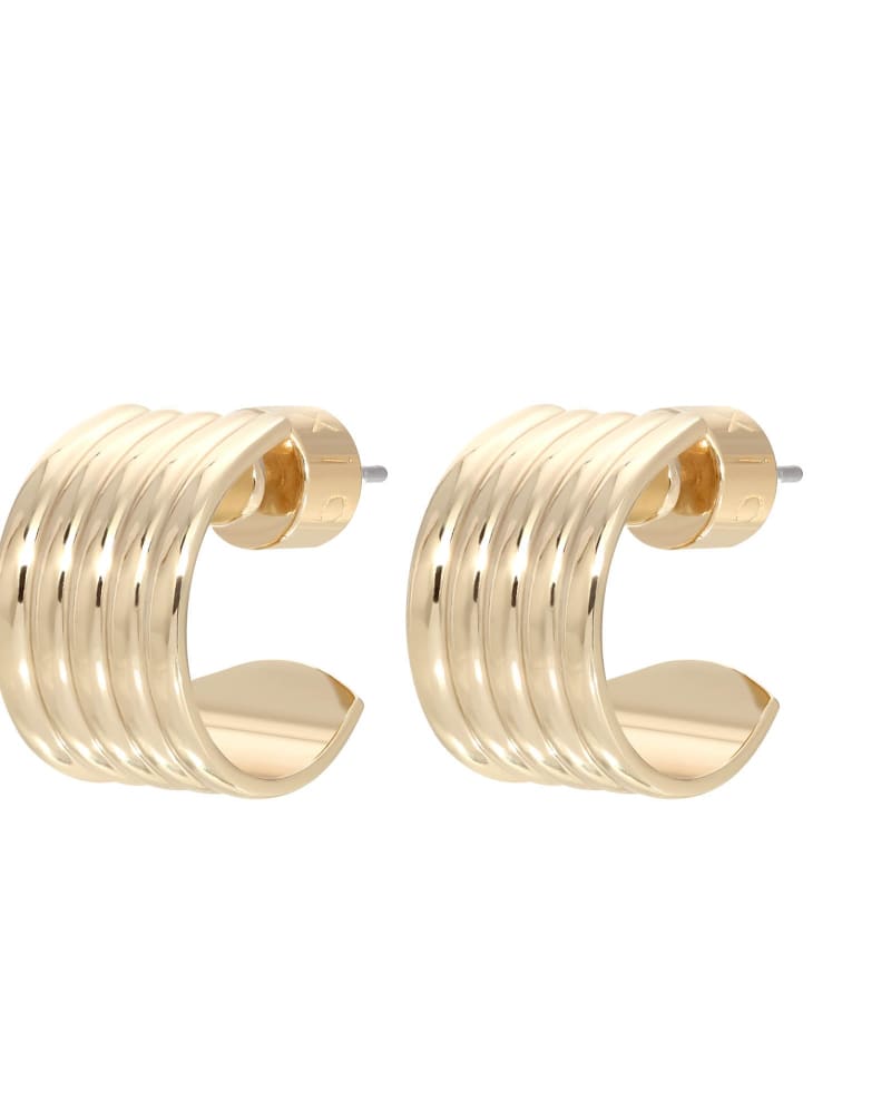 Front of a size one-size-fits-all Mini .5" Logan Hoops Gold in Gold by Eklexic. | dia_product_style_image_id:282748